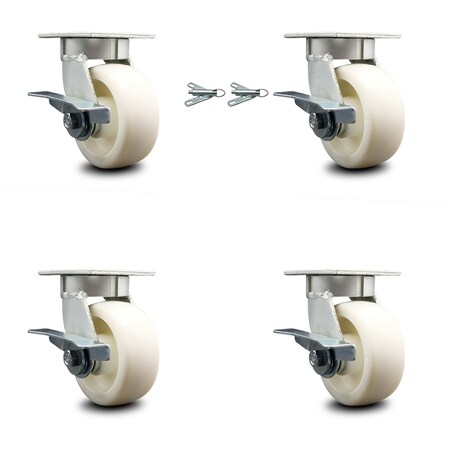 Service Caster 5 Inch Kingpinless Nylon Wheel Caster Brakes 2 Swivel Locks, 4PK SCC-KP30S520-NYR-SLB-BSL-2-SLB-2